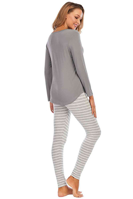 Graphic Round Neck Top and Striped Pants Set king-general-store-5710.myshopify.com