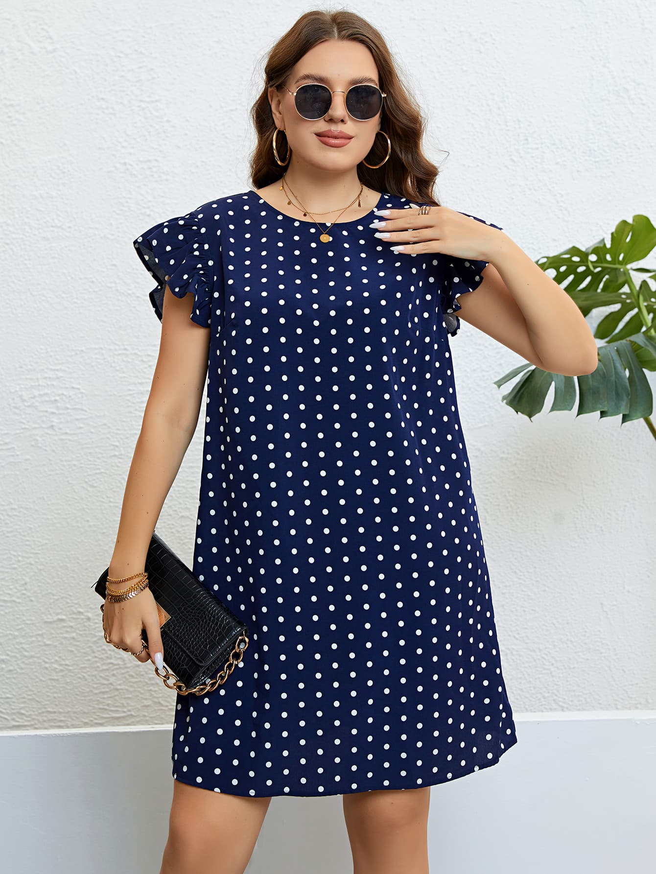 Plus Size Polka Dot Round Neck Dress king-general-store-5710.myshopify.com