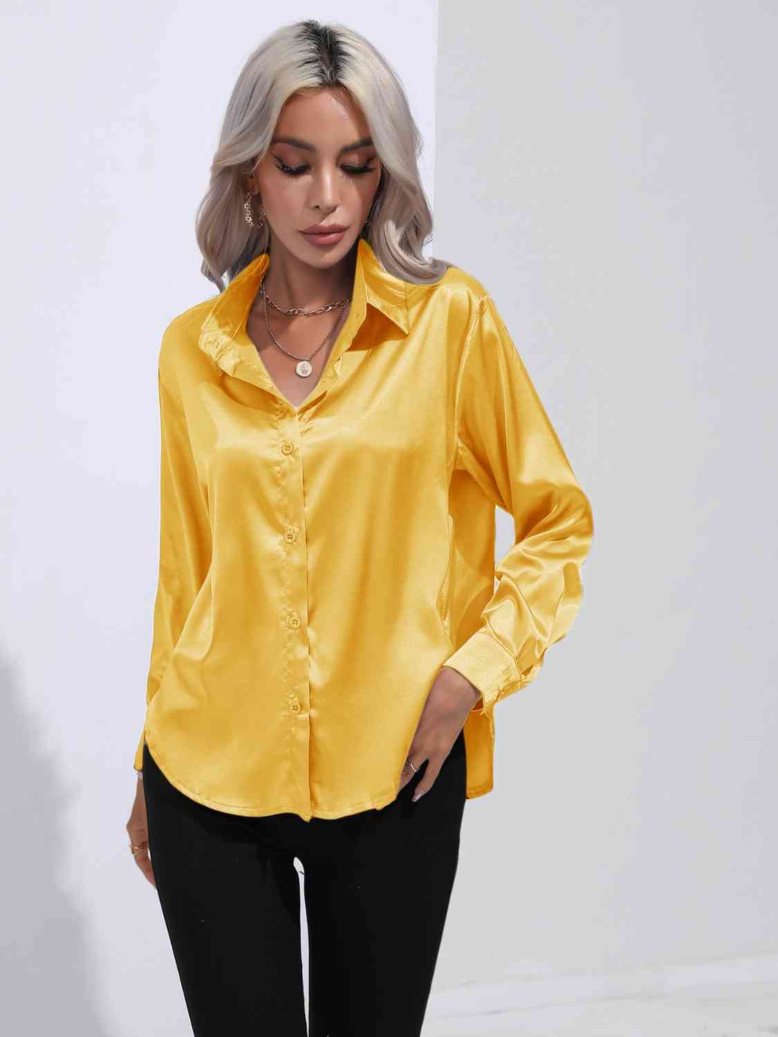 Collared Neck Buttoned Long Sleeve Shirt king-general-store-5710.myshopify.com