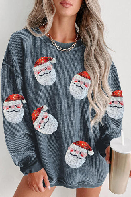 Sequin Santa Patch Ribbed Sweatshirt king-general-store-5710.myshopify.com