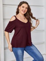 Plus Size V-Neck Cold-Shoulder Blouse king-general-store-5710.myshopify.com