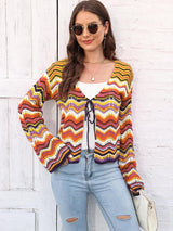 Striped Openwork Tied Cardigan king-general-store-5710.myshopify.com