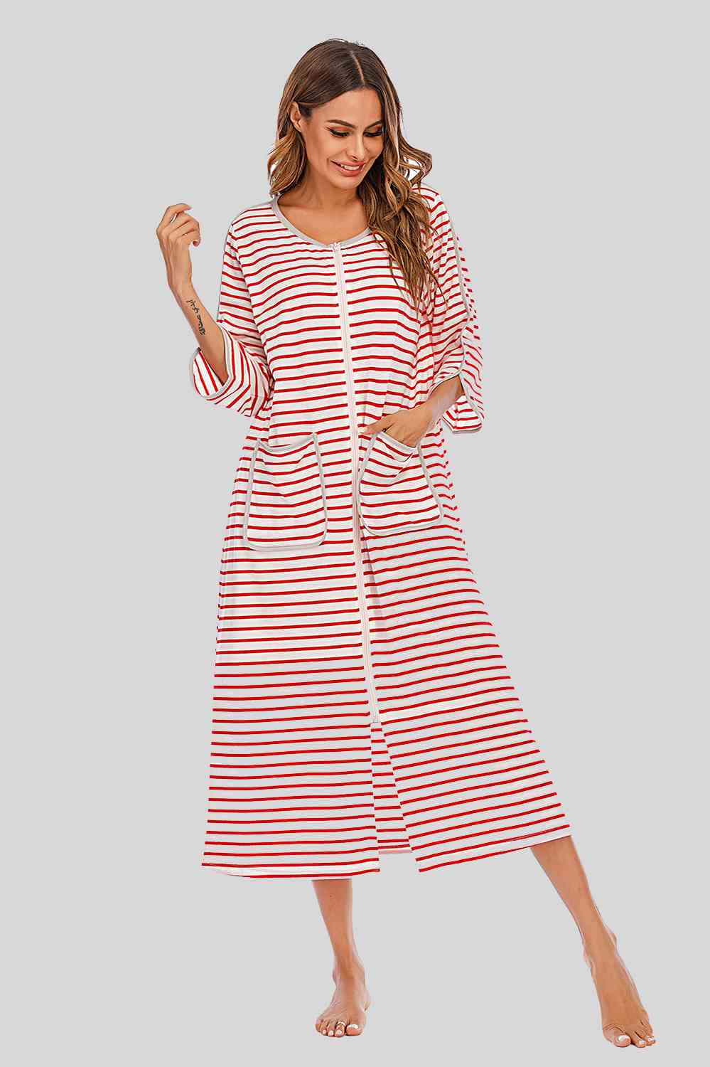 Round Neck Three-Quarter Sleeve Midi Night Dress king-general-store-5710.myshopify.com