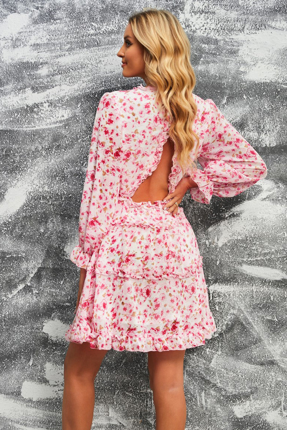 Floral Frill Trim Plunge Flounce Sleeve Dress king-general-store-5710.myshopify.com