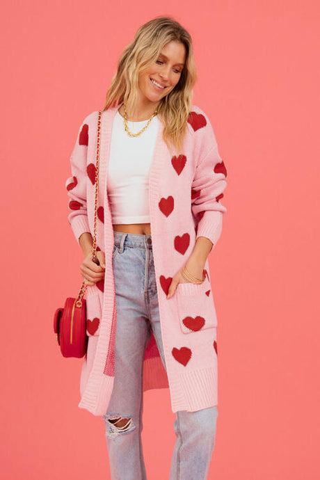 Heart Graphic Open Front Cardigan with Pockets king-general-store-5710.myshopify.com