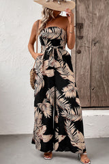 Printed Strapless Wide Leg Jumpsuit with Pockets king-general-store-5710.myshopify.com