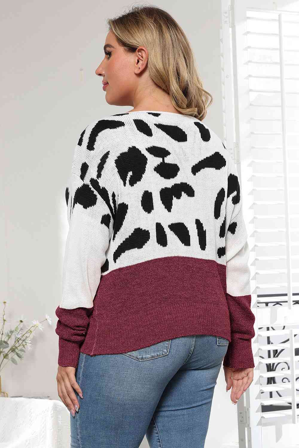 Plus Size Leopard Round Neck Long Sleeve Sweater king-general-store-5710.myshopify.com