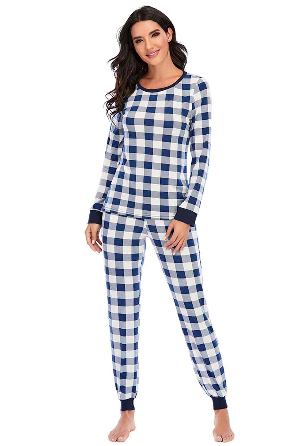 Plaid Round Neck Top and Pants Set king-general-store-5710.myshopify.com