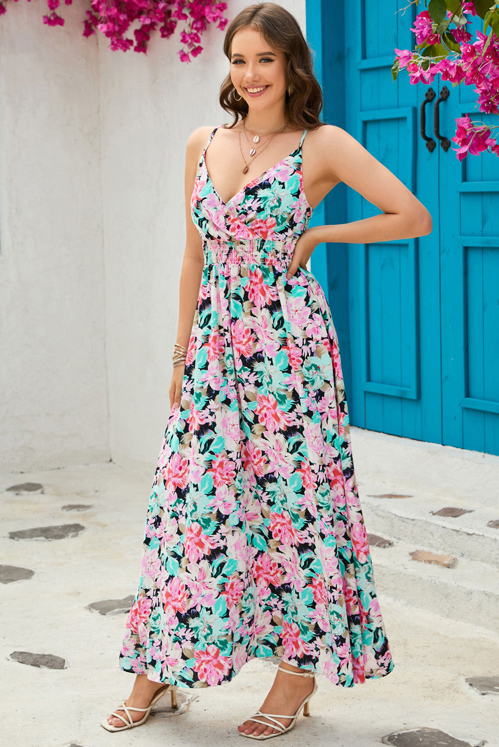 Floral Spaghetti Strap Surplice Neck Maxi Dress king-general-store-5710.myshopify.com