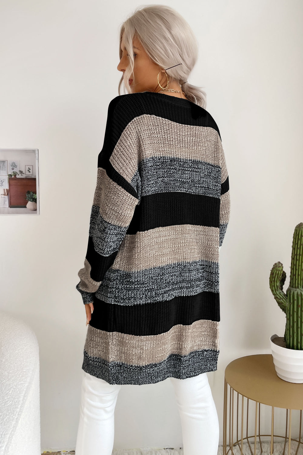 Striped Long Sleeve Duster Cardigan king-general-store-5710.myshopify.com