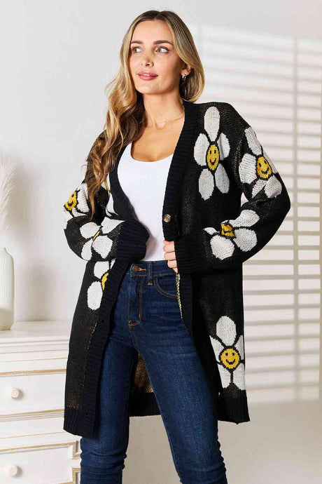 Double Take Floral Button Down Longline Cardigan king-general-store-5710.myshopify.com