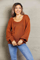 Double Take Tied Balloon Sleeve Round Neck Sweater king-general-store-5710.myshopify.com