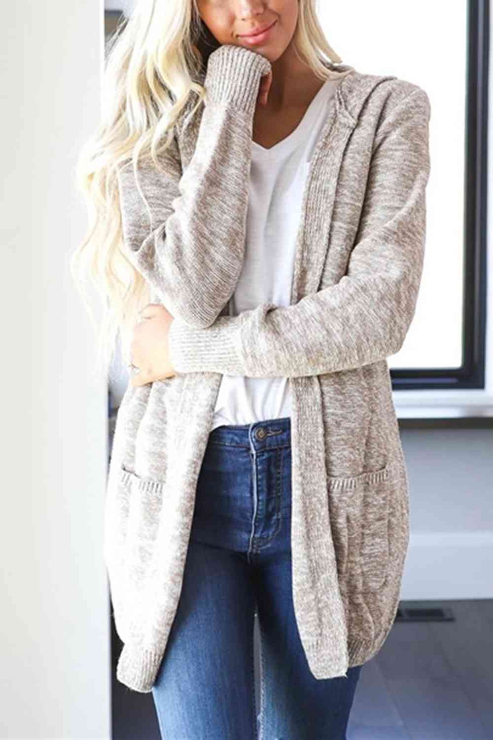 Heathered Open Front Cardigan with Pockets king-general-store-5710.myshopify.com