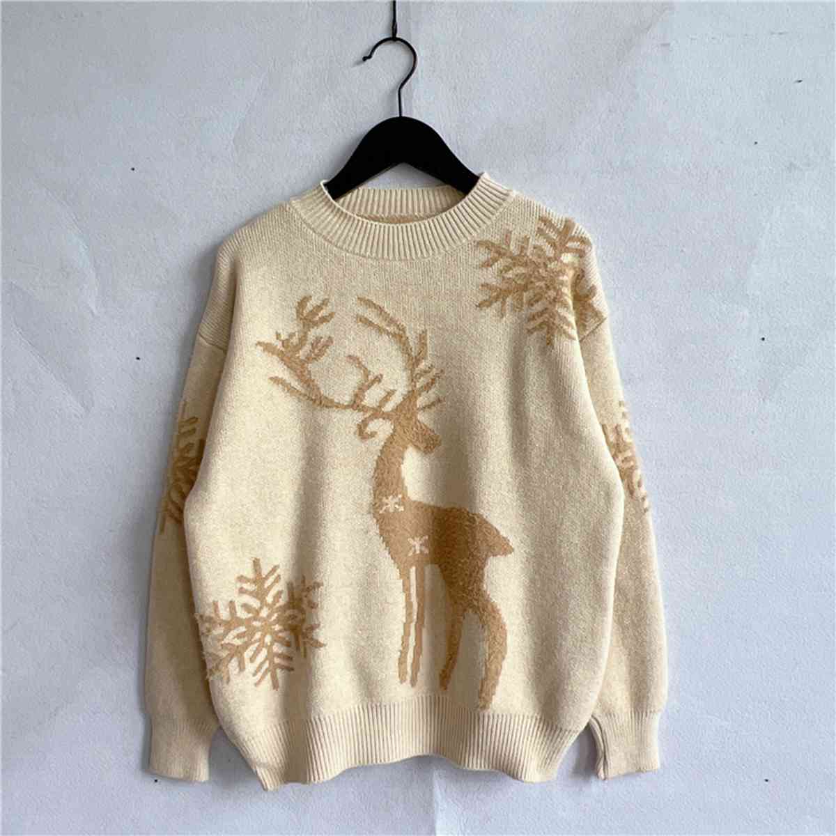 Reindeer and Snowflake Pattern Sweater king-general-store-5710.myshopify.com