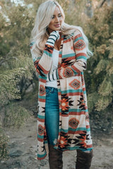 Multicolor Geometric Color Block Open Front Long Cardigan king-general-store-5710.myshopify.com