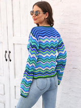 Striped Openwork Tied Cardigan king-general-store-5710.myshopify.com