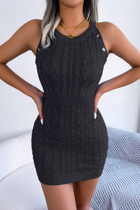Decorative Button Sleeveless Cable-Knit Dress king-general-store-5710.myshopify.com