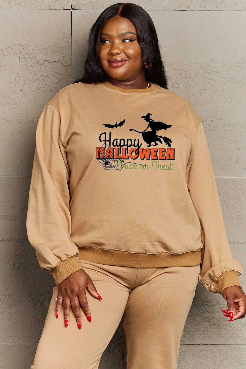 Simply Love Full Size HAPPY HALLOWEEN TRICK OR TREAT Graphic Sweatshirt king-general-store-5710.myshopify.com