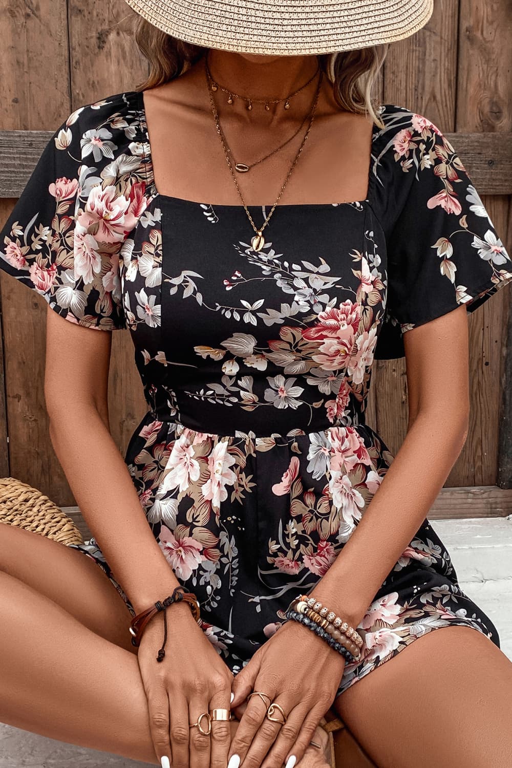 Floral Cutout Tie Back Romper king-general-store-5710.myshopify.com