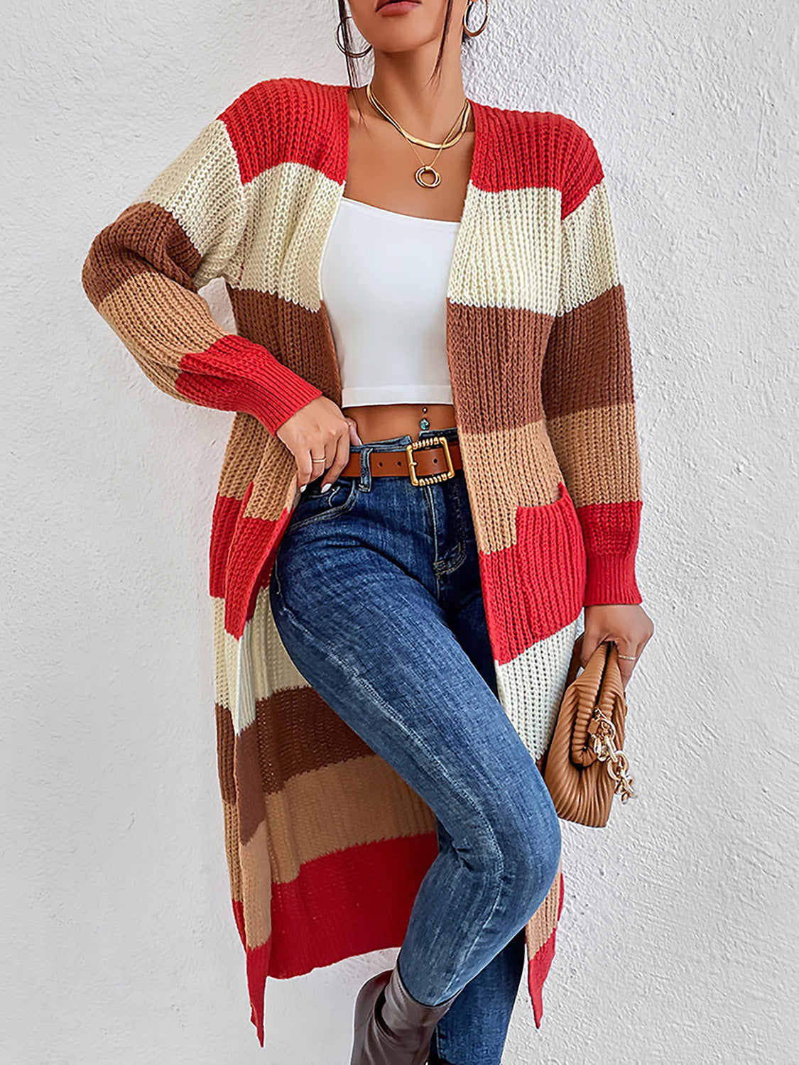 Color Block Open Front Longline Cardigan king-general-store-5710.myshopify.com