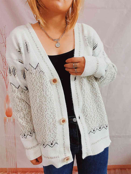 Geometric Button Front Long Sleeve Cardigan king-general-store-5710.myshopify.com