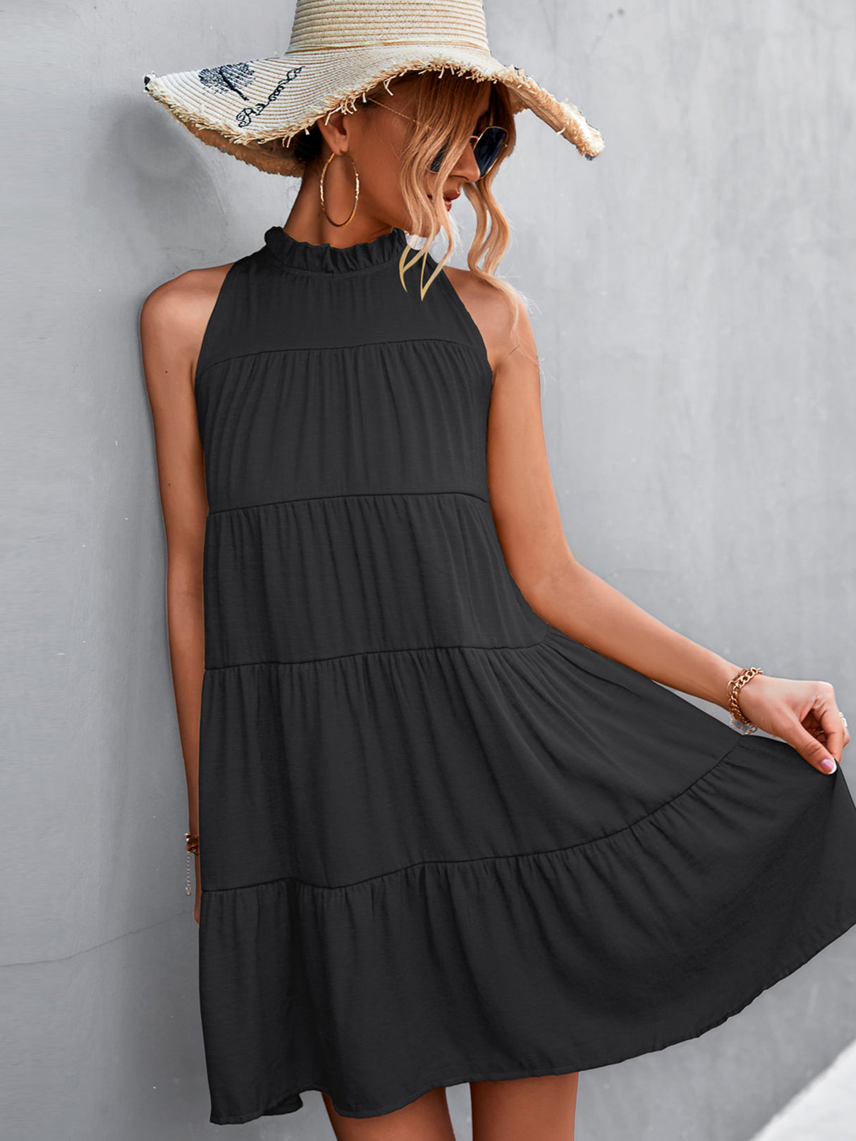 Tie Back Mock Neck Tiered Dress king-general-store-5710.myshopify.com