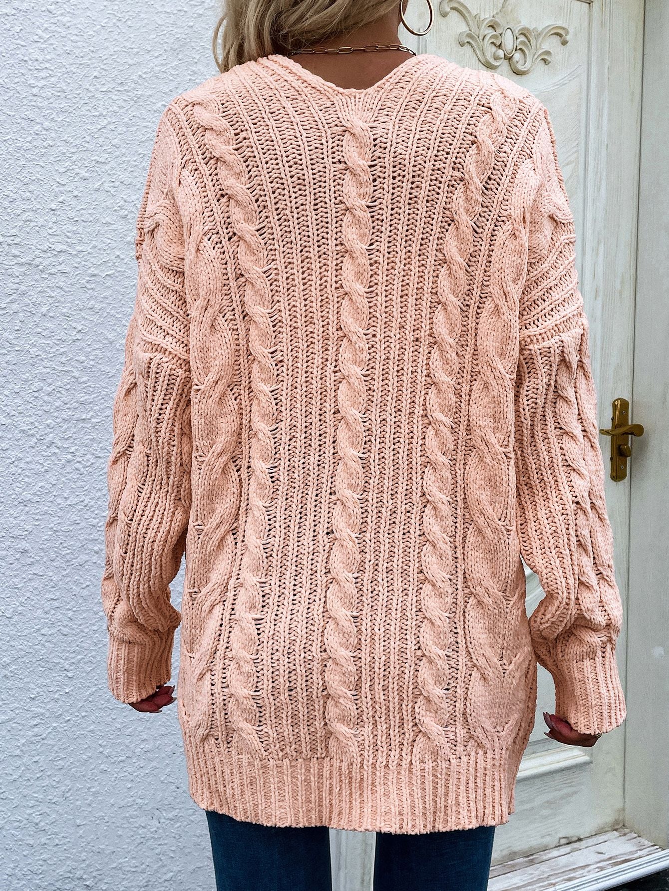 Cable-Knit Open Front Cardigan with Front Pockets king-general-store-5710.myshopify.com