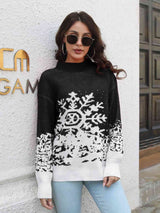 Snowflake Pattern Mock Neck Sweater king-general-store-5710.myshopify.com