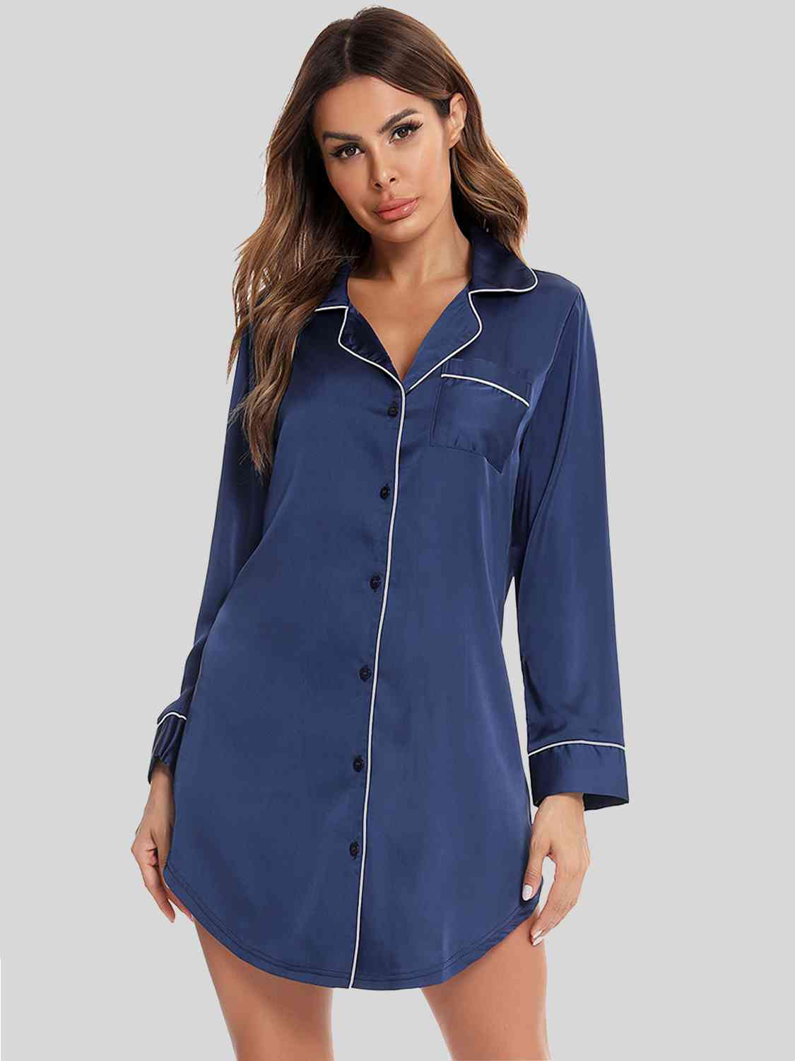 Button Up Lapel Collar Night Dress with Pocket king-general-store-5710.myshopify.com