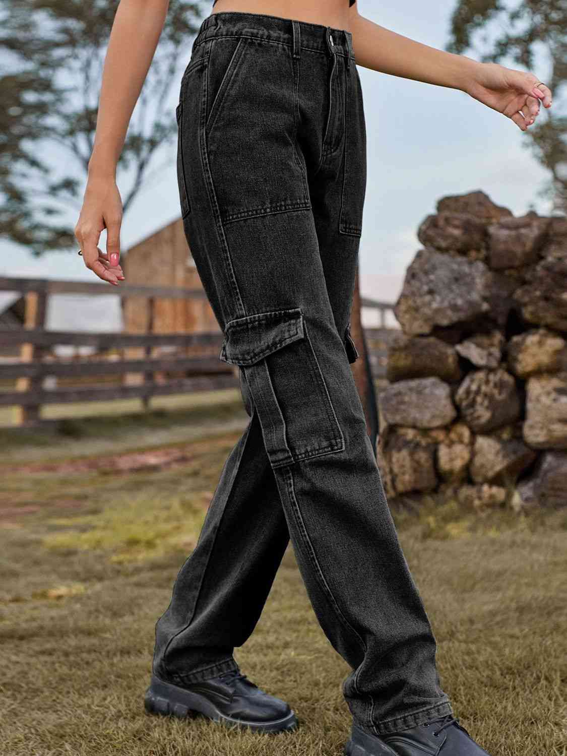 High Waist Cargo Jeans king-general-store-5710.myshopify.com