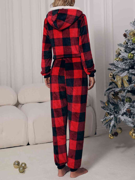 Plaid Zip Front Long Sleeve Hooded Lounge Jumpsuit king-general-store-5710.myshopify.com