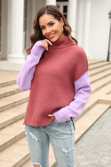 Color Block Turtleneck Slit Sweater king-general-store-5710.myshopify.com