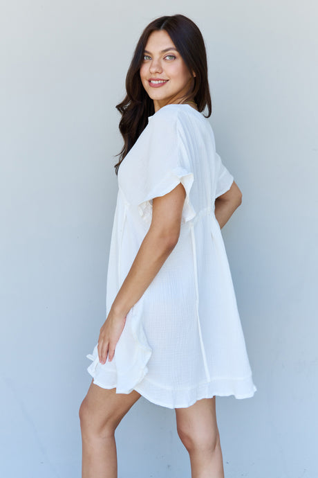 Ninexis Out Of Time Full Size Ruffle Hem Dress with Drawstring Waistband in White king-general-store-5710.myshopify.com