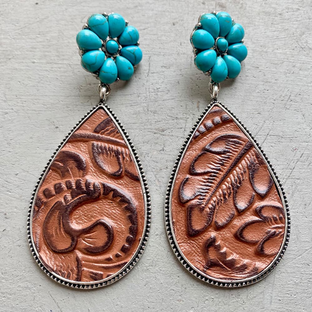 Turquoise Flower Teardrop Earrings king-general-store-5710.myshopify.com