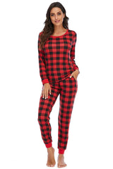 Plaid Round Neck Top and Pants Set king-general-store-5710.myshopify.com