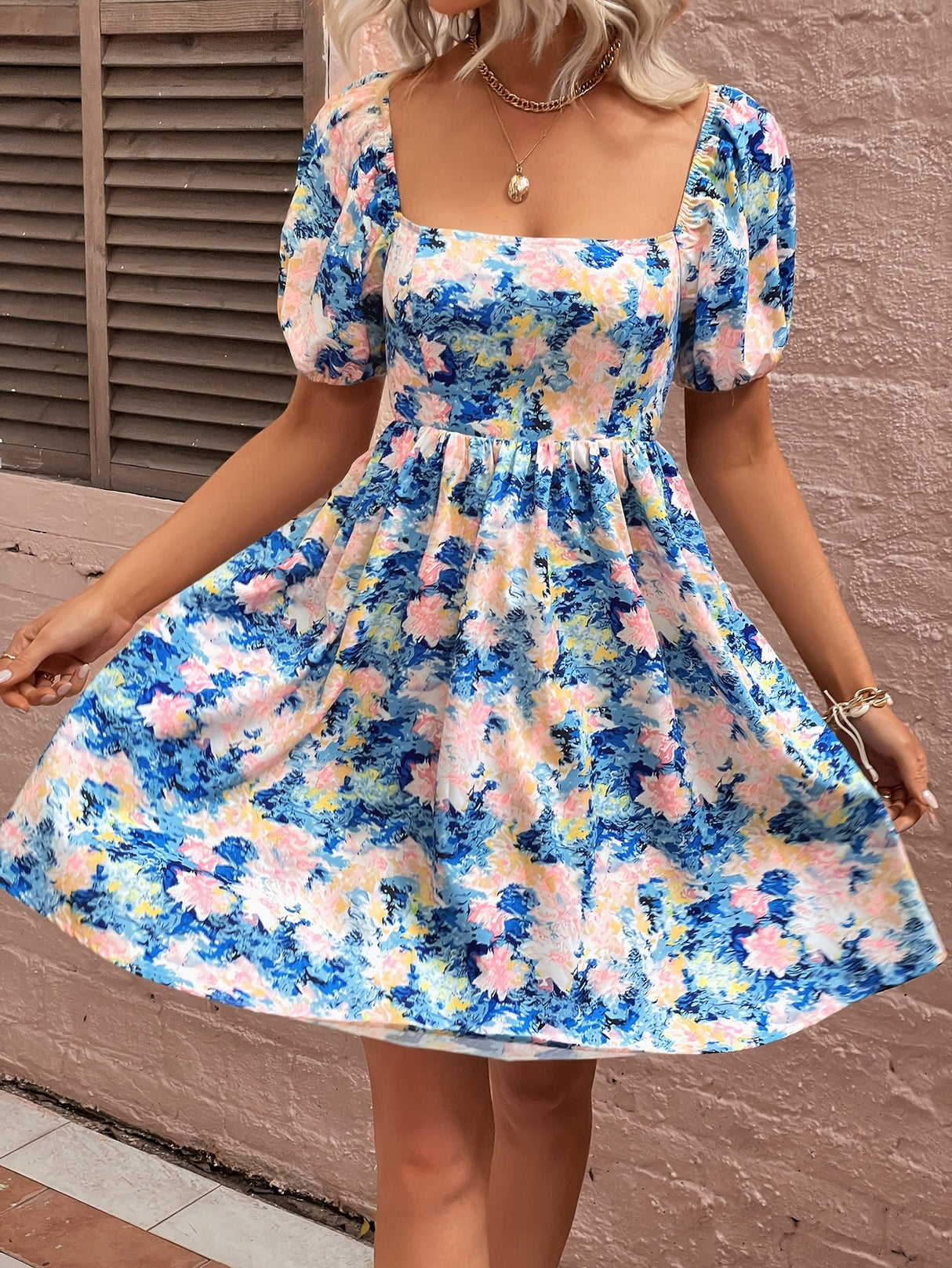 Floral Square Neck Puff Sleeve Dress king-general-store-5710.myshopify.com