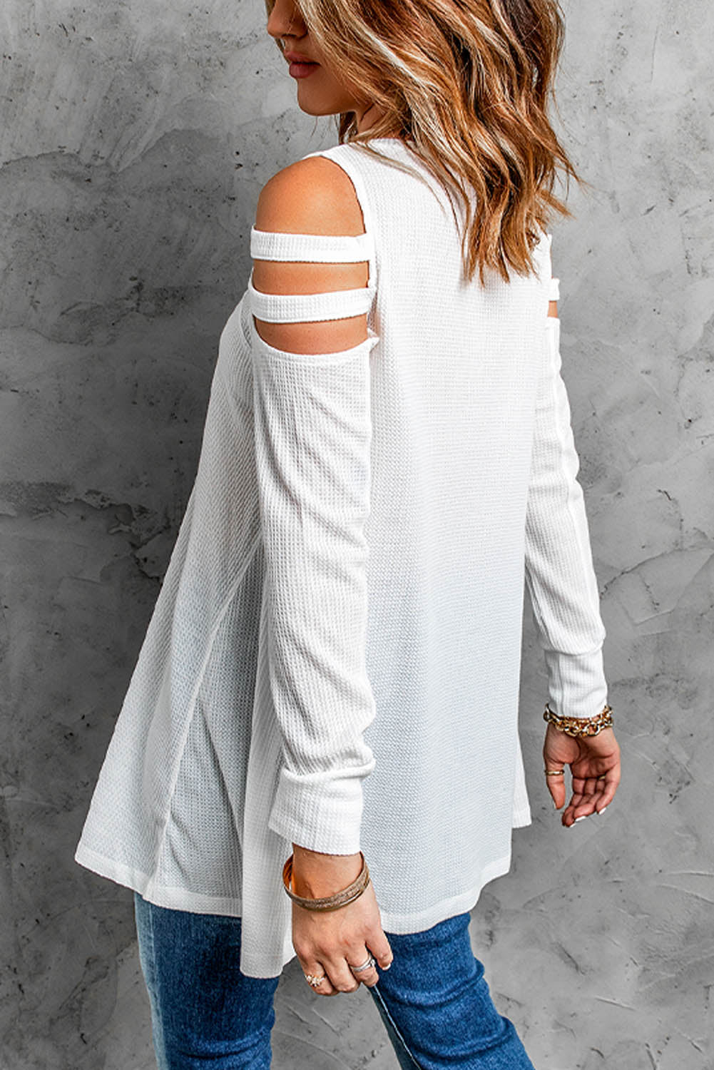 Cutout Waffle Knit Tunic Top king-general-store-5710.myshopify.com