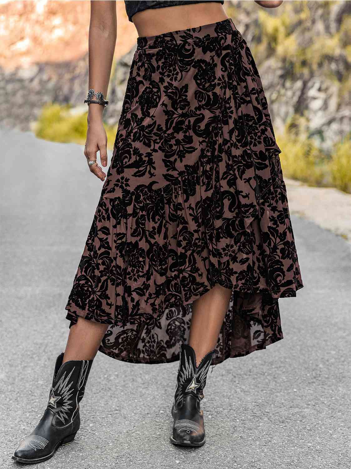 Printed Ruffled Midi Skirt king-general-store-5710.myshopify.com