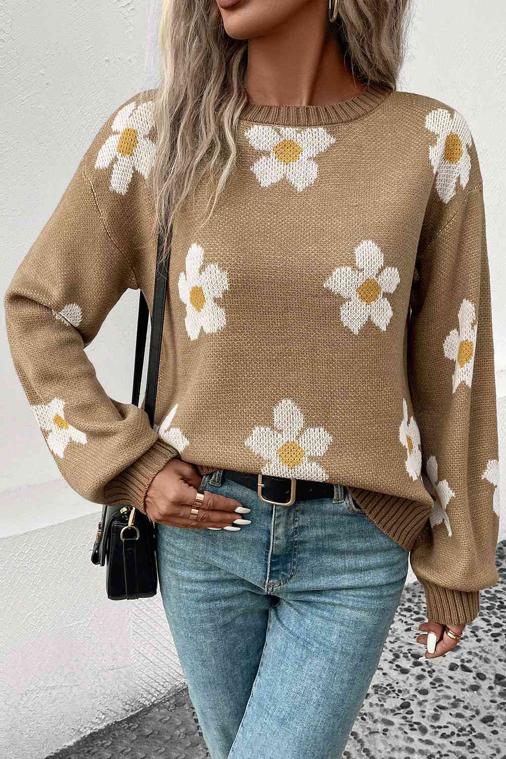 Floral Dropped Shoulder Sweater king-general-store-5710.myshopify.com