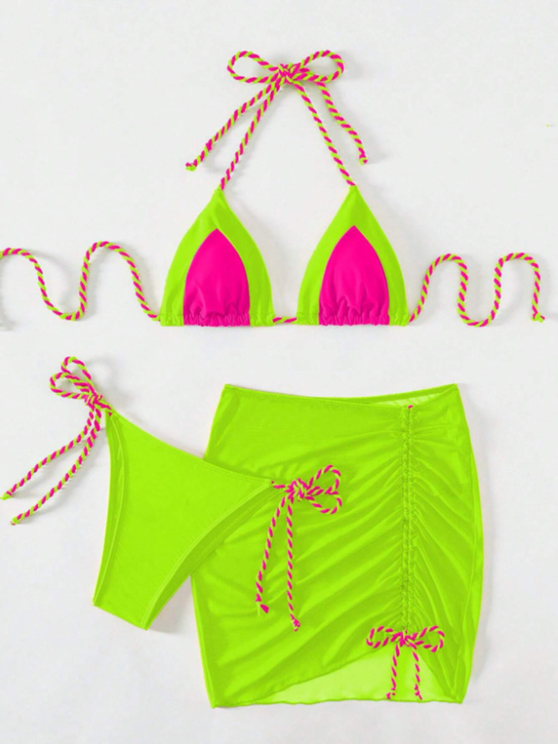 Contrast Tied Three-Piece Swim Set