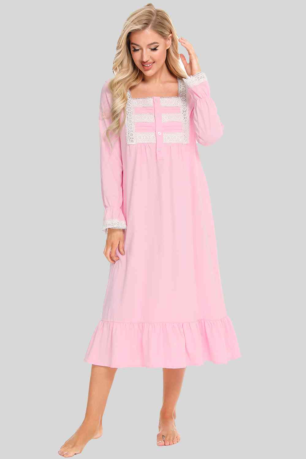 Lace Detail Square Neck Flounce Sleeve Night Dress king-general-store-5710.myshopify.com