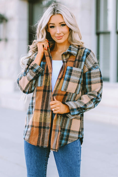 Plaid Curved Hem Shirt Jacket with Breast Pockets king-general-store-5710.myshopify.com