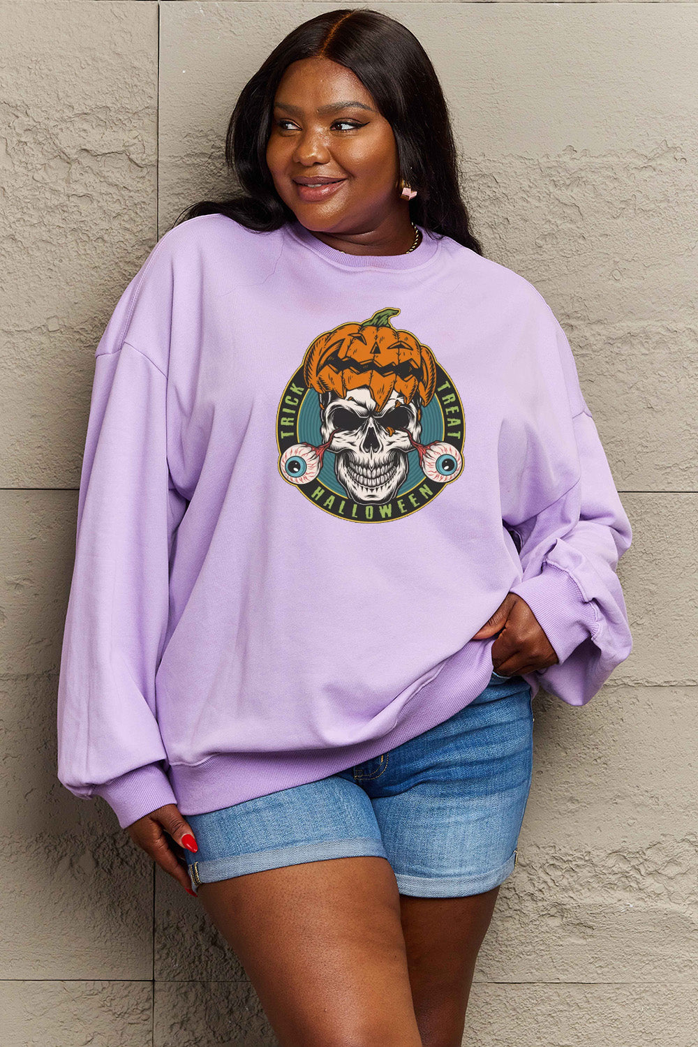 Simply Love Full Size Skull Graphic Sweatshirt king-general-store-5710.myshopify.com