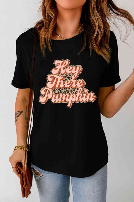 Short Sleeve Round neck HEY THERE PUMPKIN Graphic Tee king-general-store-5710.myshopify.com