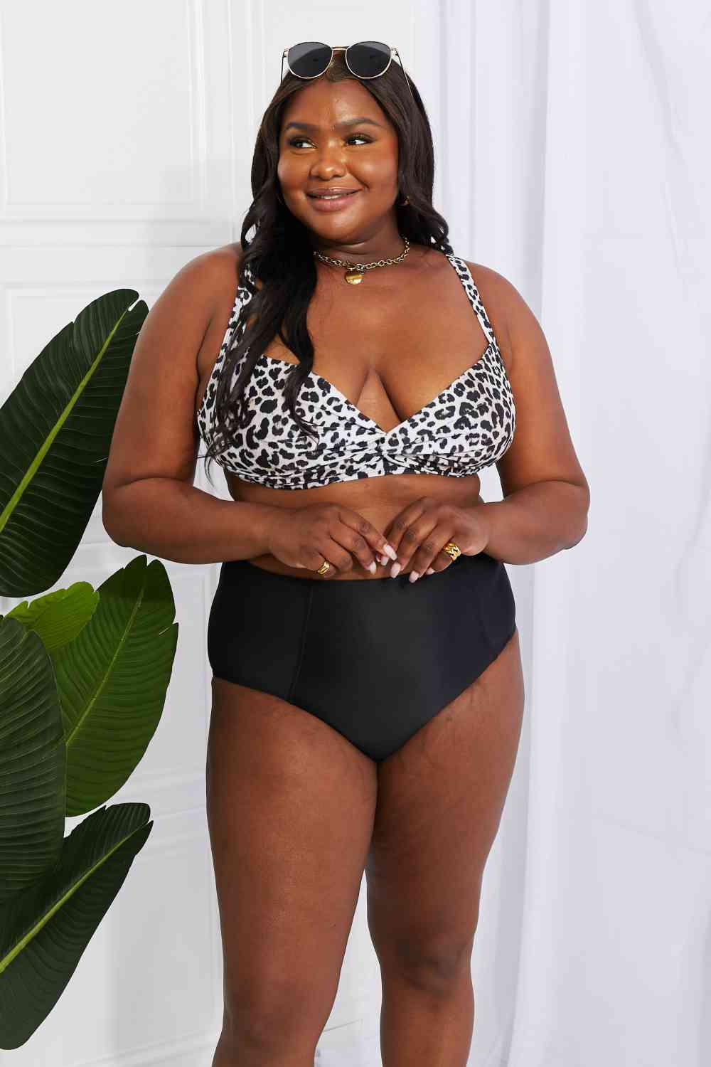 Marina West Swim Take A Dip Twist High-Rise Bikini in Leopard king-general-store-5710.myshopify.com