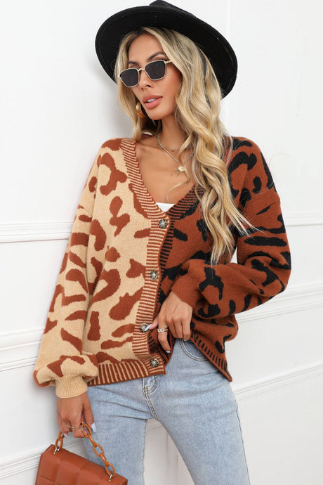 Leopard Button Front Ribbed Trim Cardigan king-general-store-5710.myshopify.com