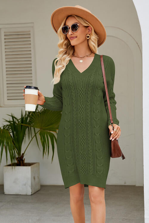 Cable-Knit Long Sleeve Sweater Dress king-general-store-5710.myshopify.com