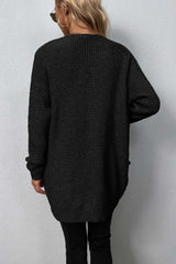 Rib-Knit Open Front Pocketed Cardigan king-general-store-5710.myshopify.com