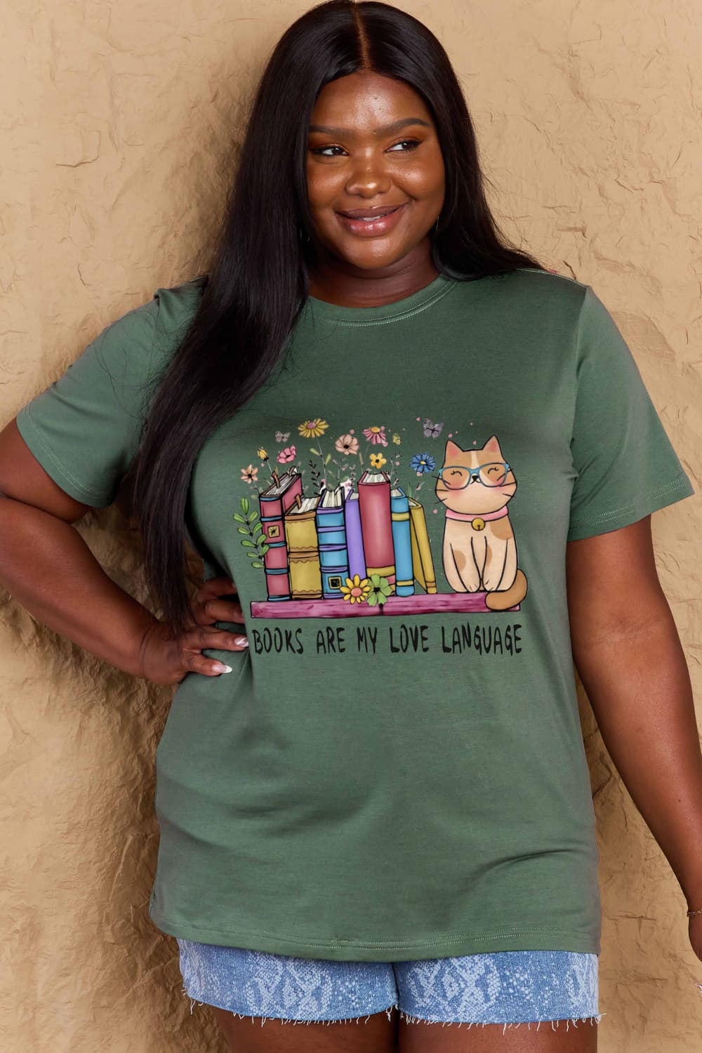 Simply Love Full Size BOOKS ARE MY LOVE LANGUAGE Graphic Cotton Tee king-general-store-5710.myshopify.com