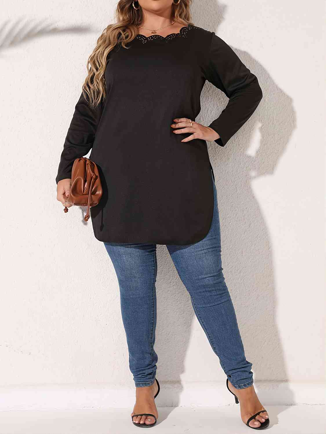 Plus Size Slit Long Sleeve T-Shirt king-general-store-5710.myshopify.com